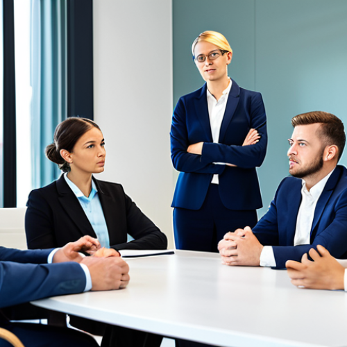 A professional SCM manager, a diverse individual, dressed in a modest business suit, seated at a modern conference table, engaged in a collaborative discussion with a group of diverse professionals. Their expressions are attentive and focused, conveying a sense of teamwork and strategic negotiation for co-creation. The background is a bright, contemporary meeting room with soft lighting, suggesting a productive and professional environment. The focus is on human interaction and collaboration. fully clothed, appropriate attire, safe for work, perfect anatomy, correct proportions, natural pose, well-formed hands, proper finger count, natural body proportions, professional photography, high quality, appropriate content, modest, family-friendly.
