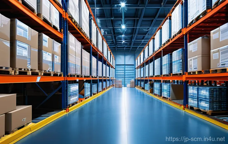 SCM에서의 혁신적 접근 방법 - **Prompt 1: Real-time Visible Logistics with IoT Sensors**
    An ultra-modern, clean logistics ware...