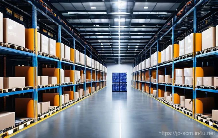 공급망관리와 재고 최적화 사례 - **Prompt:** A brightly lit, expansive, and ultra-modern logistics hub. The interior is clean and fea...