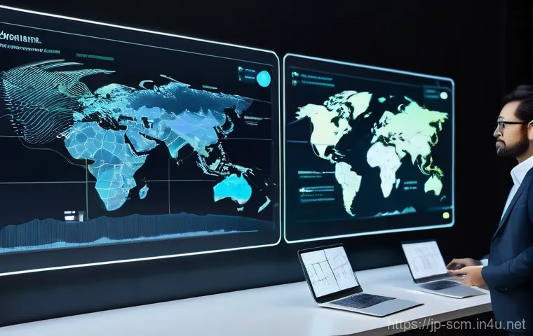 공급망관리와 품질 관리 기법 - **Prompt: "A futuristic, dynamic control center, representing the evolving heart of supply chain man...