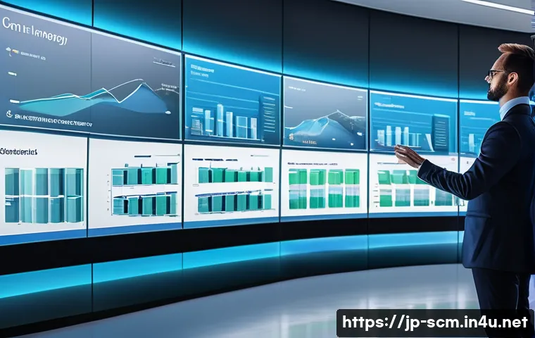공급망관리 실무에서의 최신 기술 활용 사례 - **AI-Powered Smart Demand Forecasting in a Futuristic Control Room**
    A vibrant, high-tech contro...