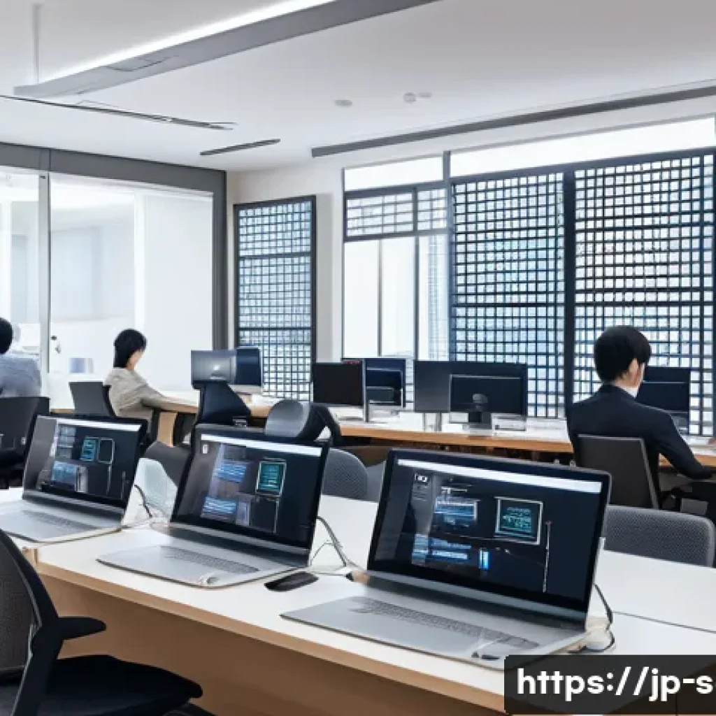 SCM 전문가로서 지속적인 학습 방법 - A modern Japanese office scene showing a diverse group of professionals collaborating in a bright, s...
