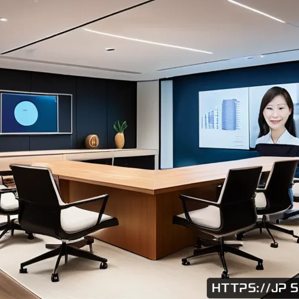 SCM 실무에서의 의사소통 개선 - A modern Japanese office setting with a diverse team of professionals engaged in a video conference....