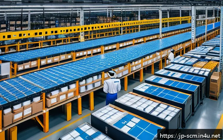 공급망관리와 비용 최적화 전략 - A modern Japanese logistics warehouse with advanced automation robots and AI systems efficiently sor...