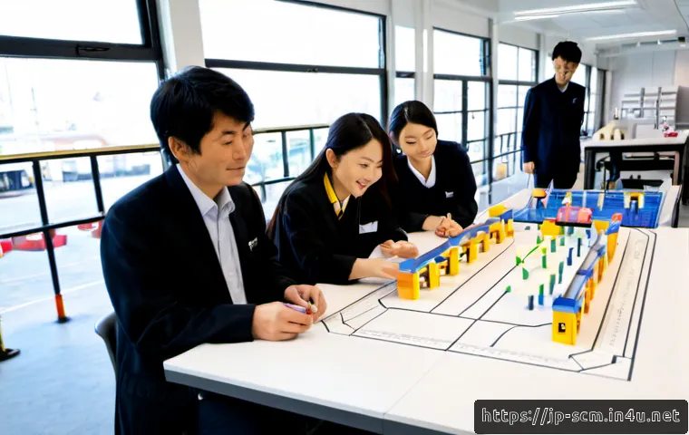 SCM와 학술 연구 사례 - Photorealistic university supply chain research lab in Japan, diverse academic team analyzing a phys...